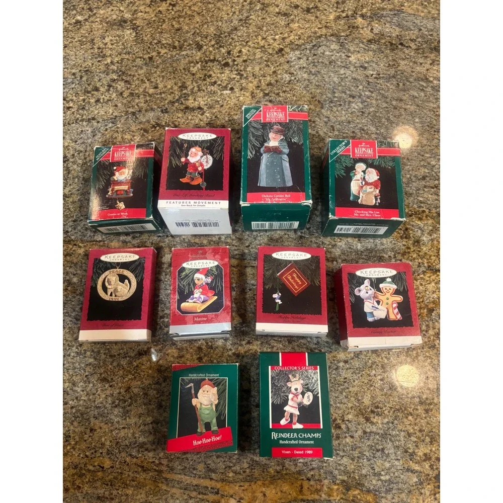 Vintage Hallmark Keepsake Ornament Lot‎ 10pc 1980s 1990s Santa Maxine Reindeer